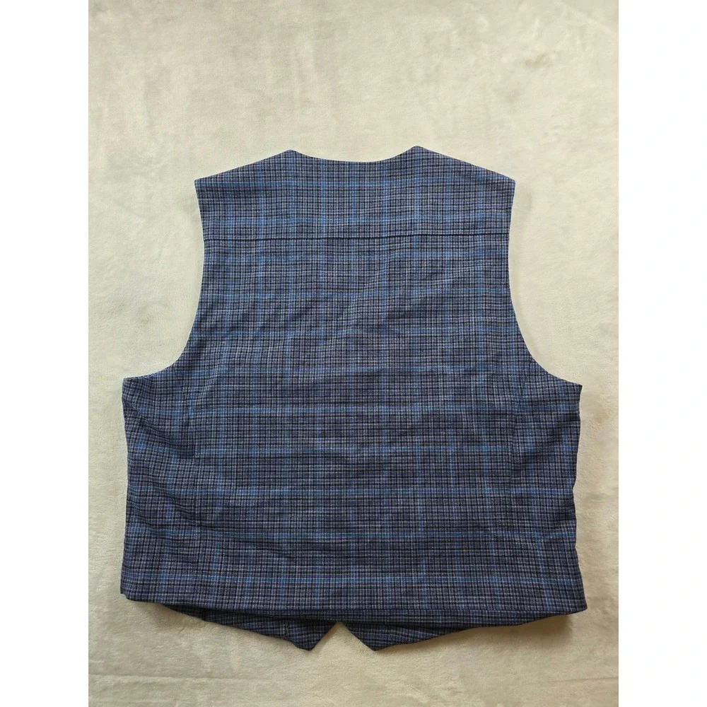 Murano Suit Vest Mens XL Blue Plaid Polyester Stretch Dress Waistcoat